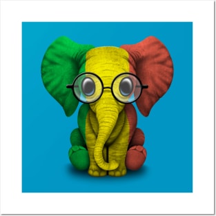 Baby Elephant with Glasses and Mali Flag Posters and Art